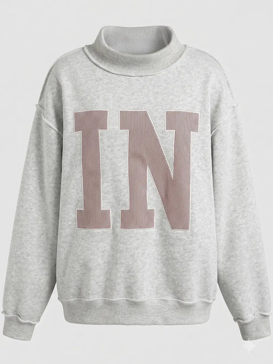 IN Applique Patch Mock Neck Sweatshirt