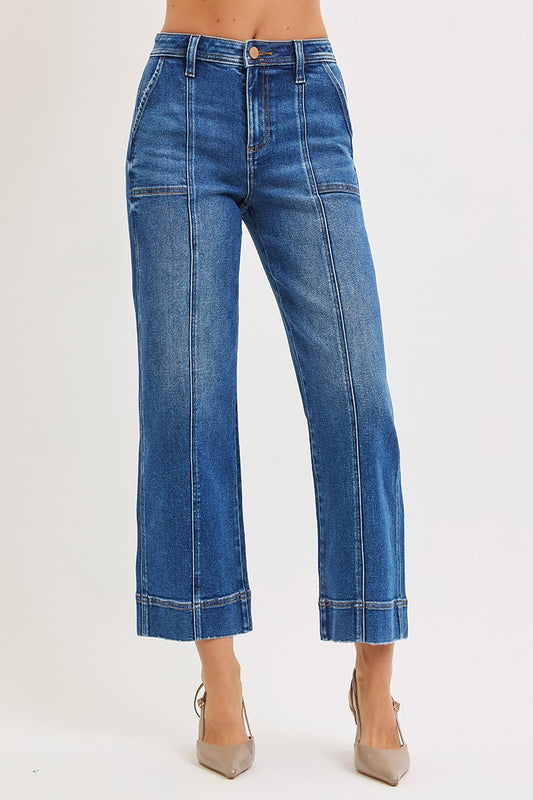 High Rise Crop Straight Front Seam Jeans