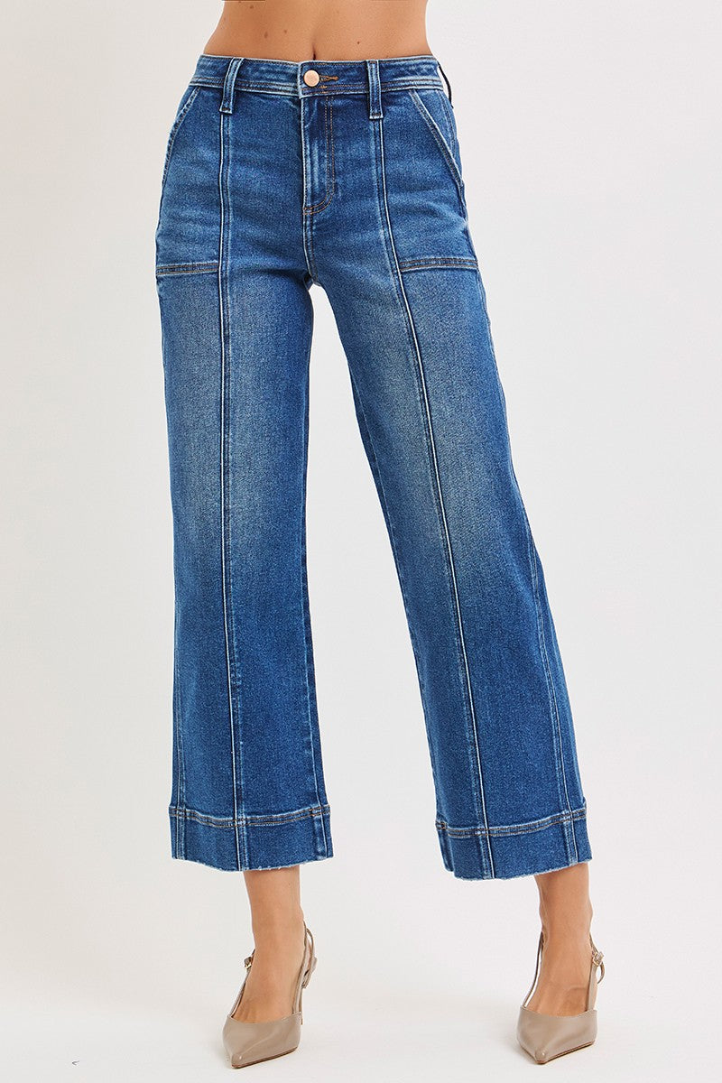 High Rise Crop Straight Front Seam Jeans