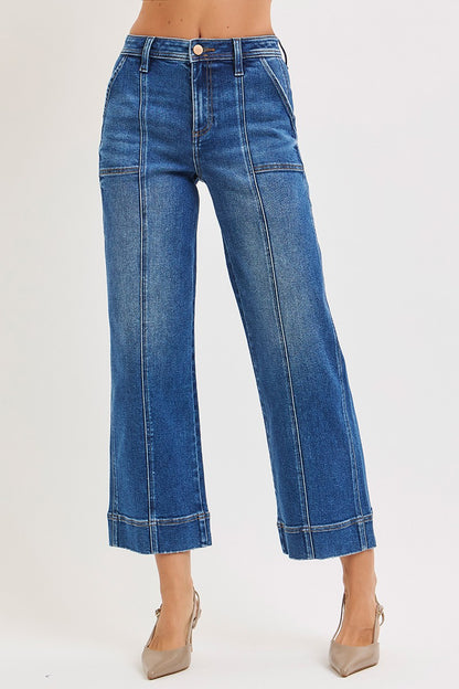 High Rise Crop Straight Front Seam Jeans