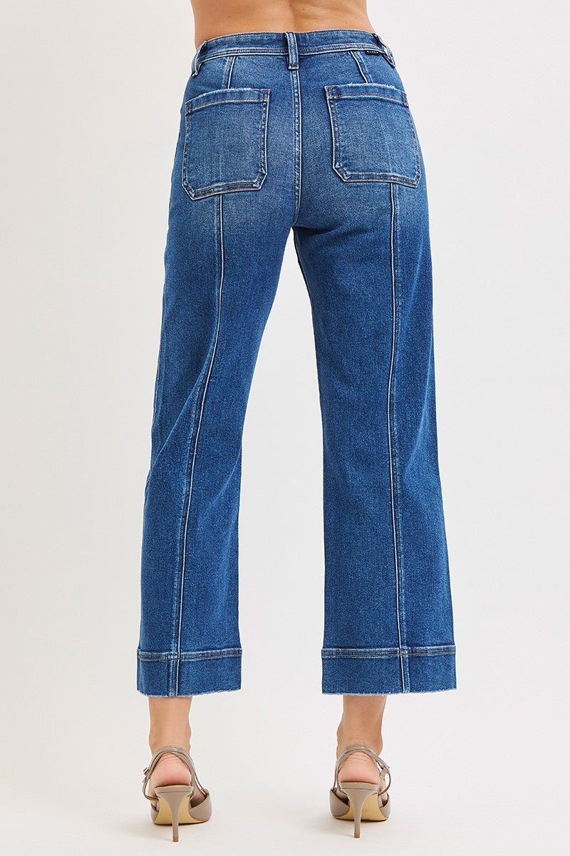 High Rise Crop Straight Front Seam Jeans