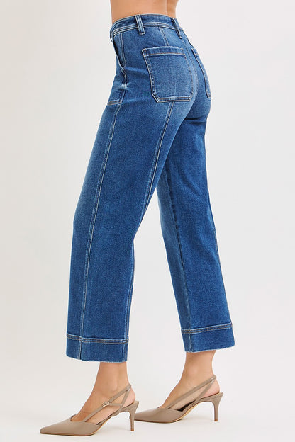 High Rise Crop Straight Front Seam Jeans