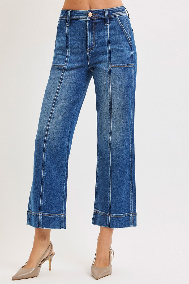 High Rise Crop Straight Front Seam Jeans