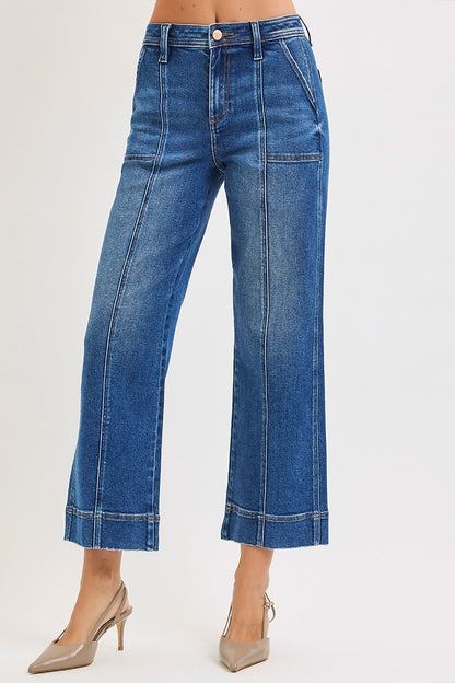 High Rise Crop Straight Front Seam Jeans