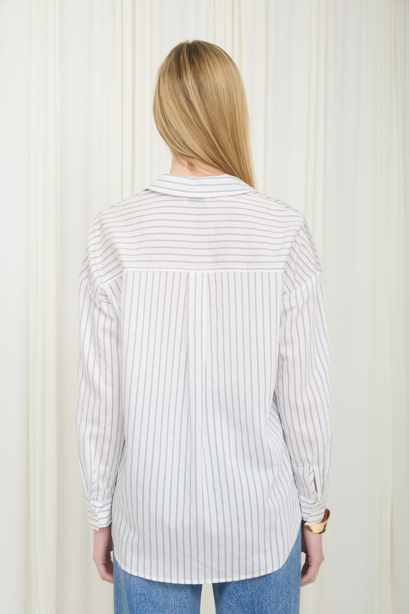 Ivory Striped Collared Long Sleeve Shirt