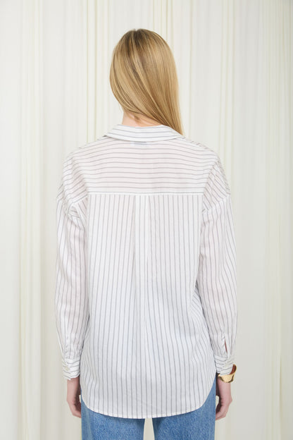 Ivory Striped Collared Long Sleeve Shirt