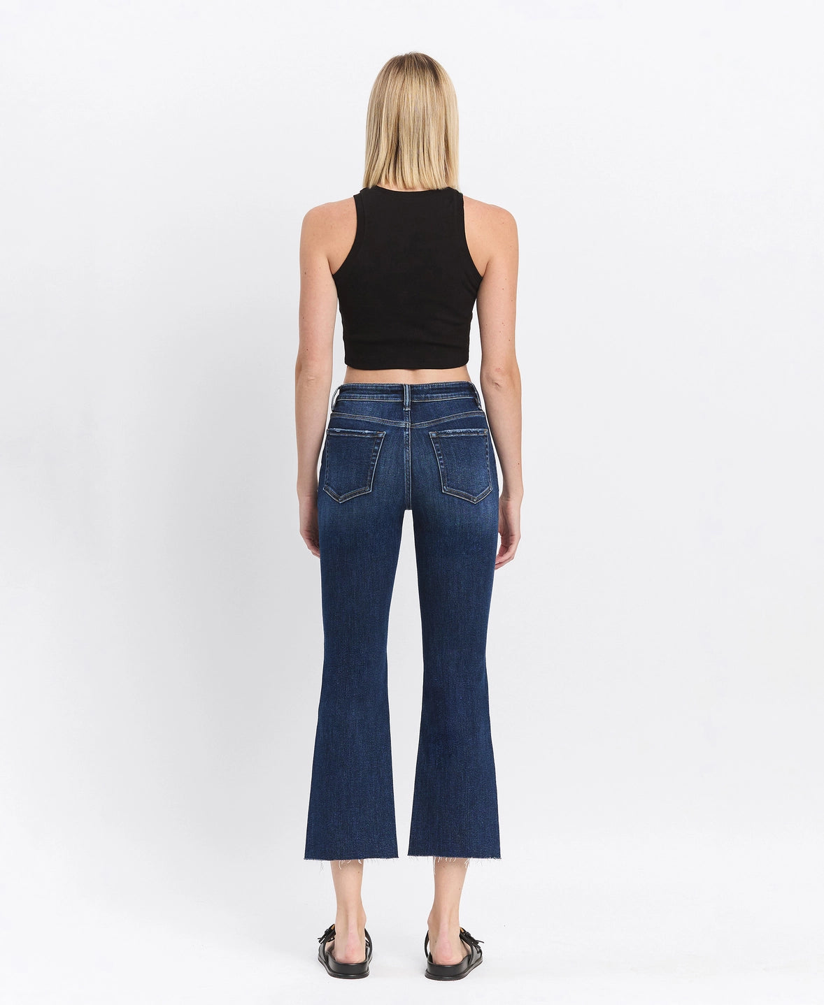 High Rise Clean Cut Raw Hem Kick Flare Jeans