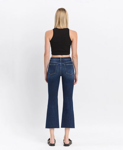 High Rise Clean Cut Raw Hem Kick Flare Jeans
