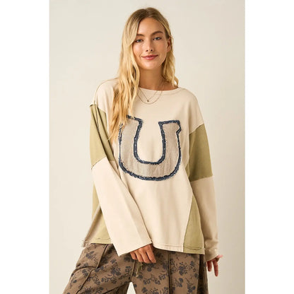Horseshoe Patchwork Long Sleeve Top