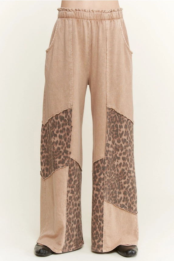 Mineral Washed Leopard Animal Patchwork Pants