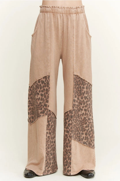 Mineral Washed Leopard Animal Patchwork Pants