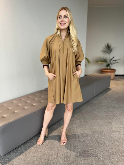 Twill Smocked Zip Up Dress | 2 Colors Available
