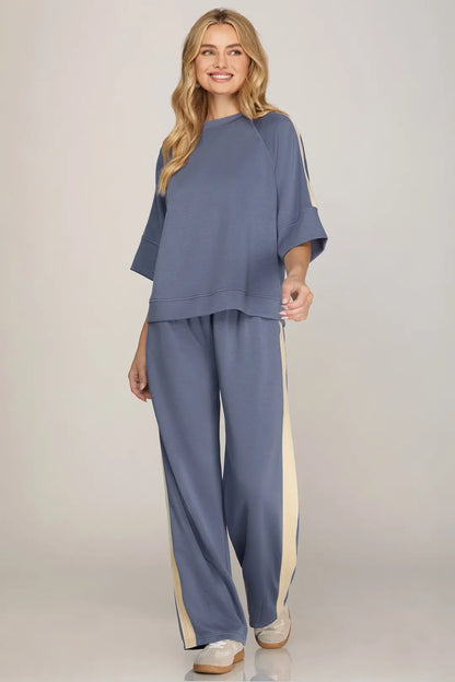 Half Sleeve Knit Top with Contrast Tape