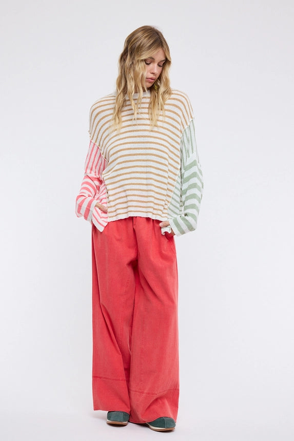 Multicolor Stripe Drop Shoulder Sweater
