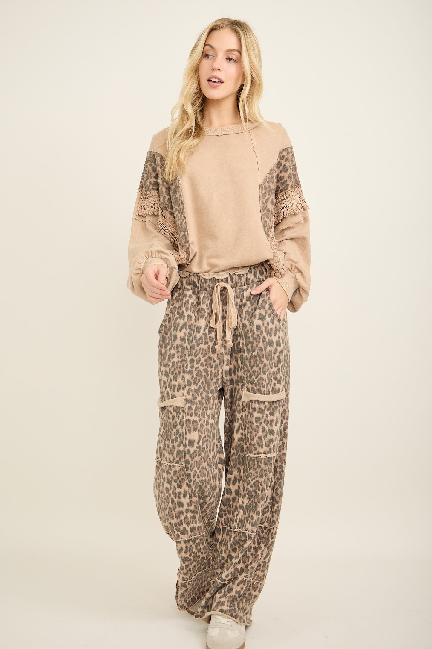 Mineral Washed Cheetah Leopard Fringe Tassel Top