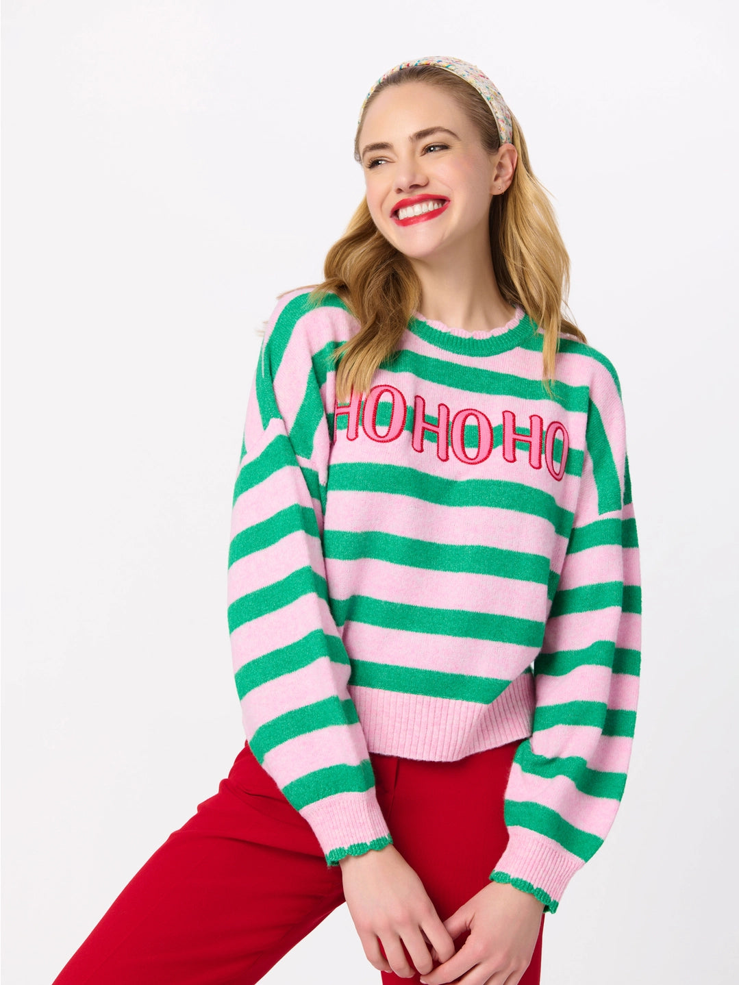 Ho Ho Ho Scallop Trim Relaxed Sweater