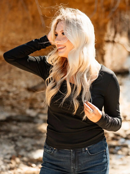Square Neck Long Sleeve Top | 2 Colors Available