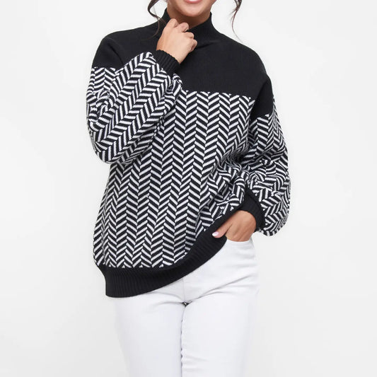 Skyler Herringbone Knit Mock Neck Sweater