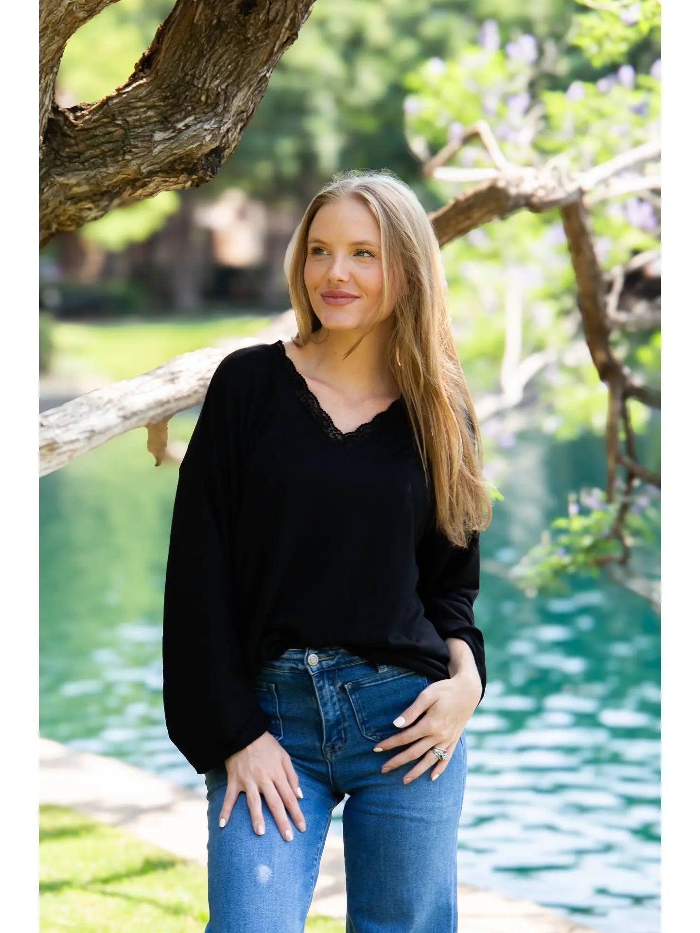 V-Neck Top with Lace Trim | 3 Colors Available