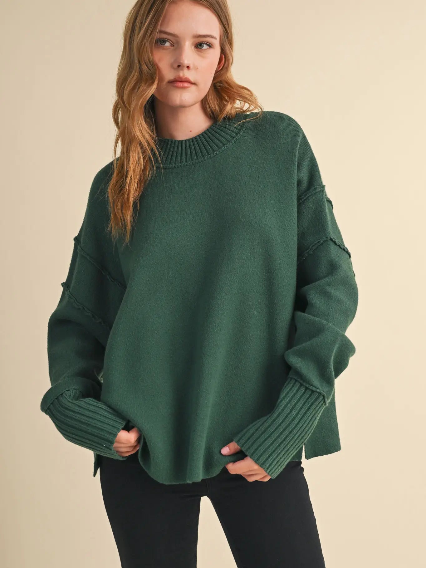 Drop Shoulder Long Sleeve Ribbed Sweater