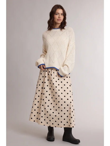 Contrast Trim Pointelle Sweater