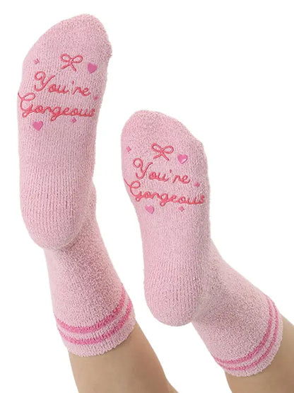 You're Gorgeous Fuzzy Crew Socks
