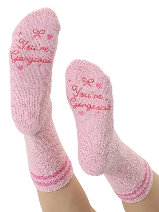 You're Gorgeous Fuzzy Crew Socks