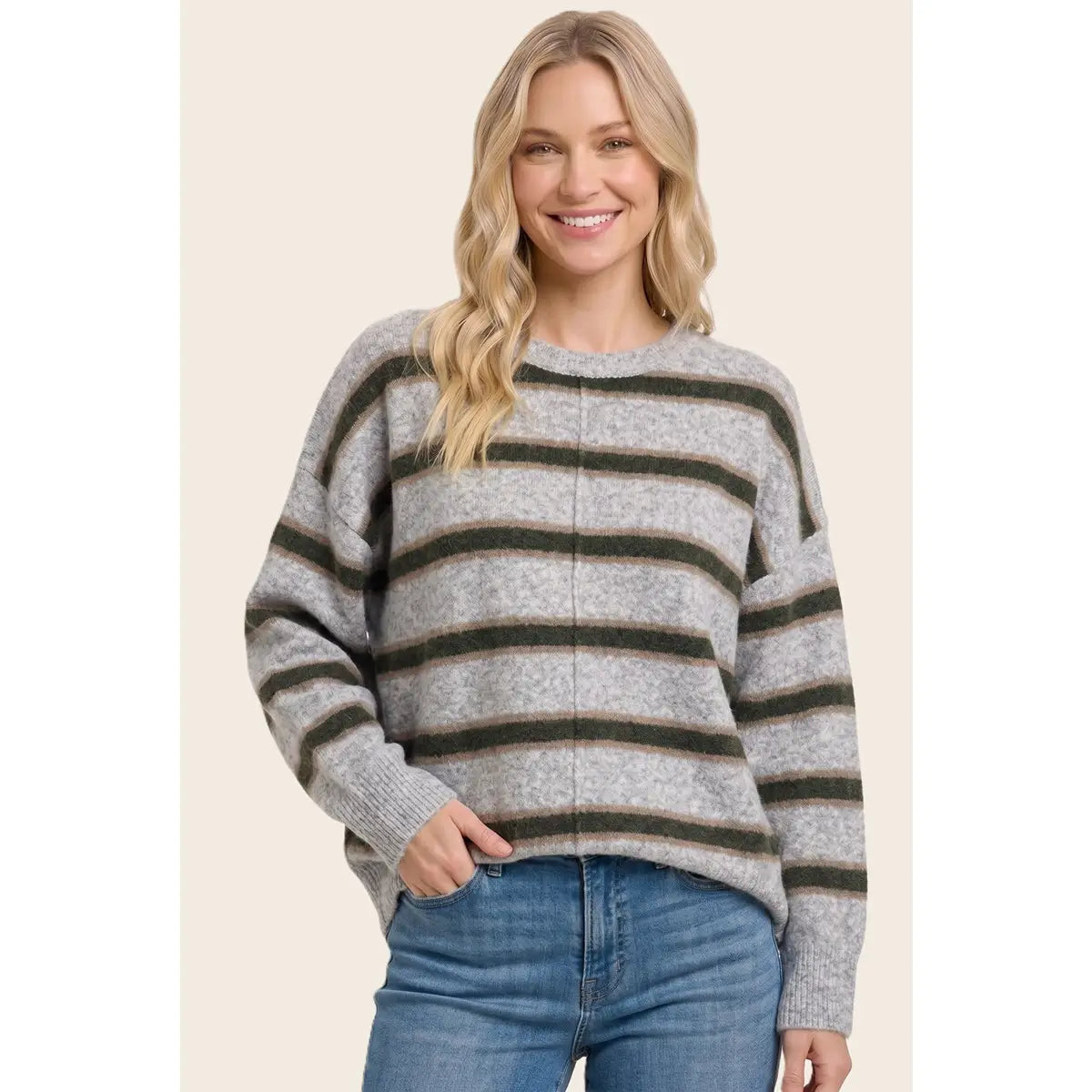 Pintucked Center Striped Sweater