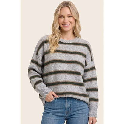 Pintucked Center Striped Sweater