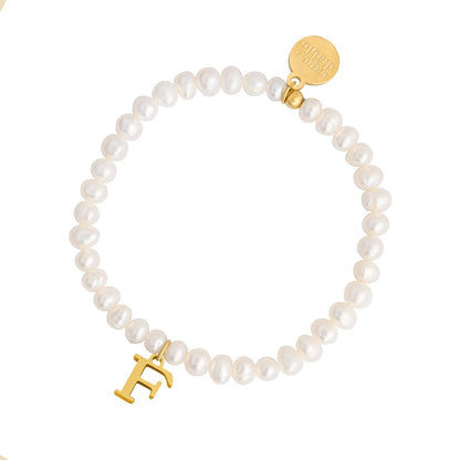 Golden Pearl Initial Letter Bracelet - F