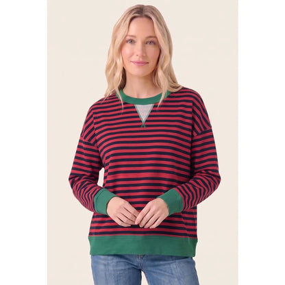 Pop Color Trimmed Stripe Sweatshirt