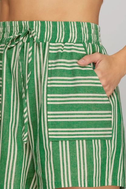 Woven Striped Shorts with Pockets
