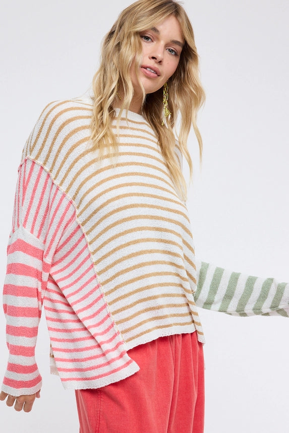 Multicolor Stripe Drop Shoulder Sweater