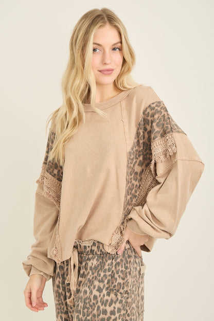 Mineral Washed Cheetah Leopard Fringe Tassel Top