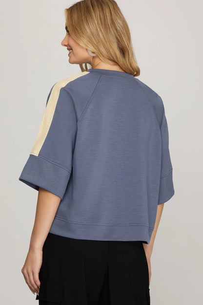 Half Sleeve Knit Top with Contrast Tape