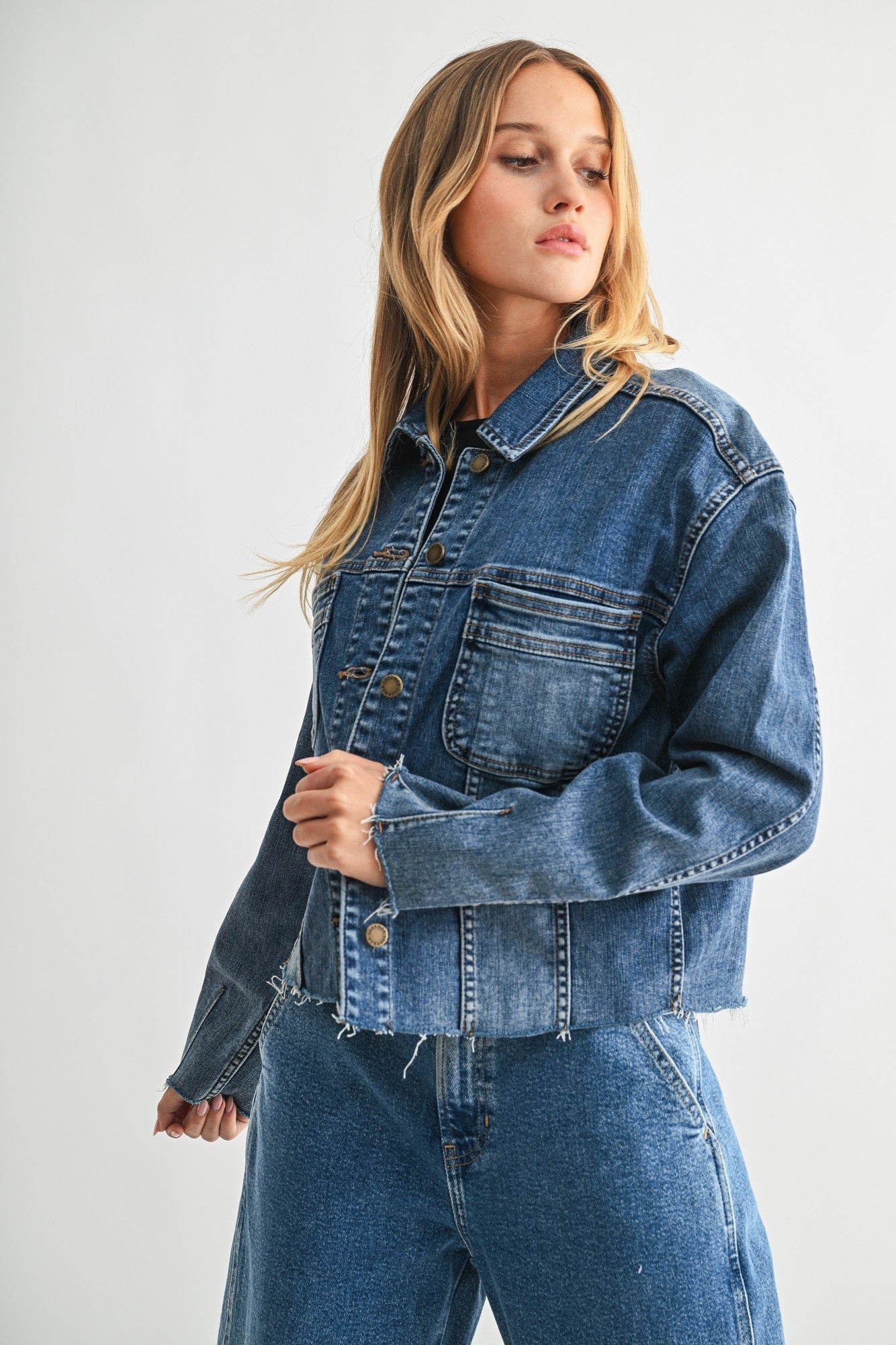 Frayed Hem Utility Denim Jacket