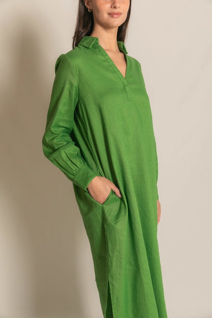 Linen Collared Long Sleeve Dress