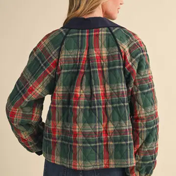 Plaid Quilted Jacket with Contrast Corduroy | 2 Colors Available