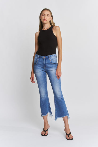 High Rise Crop Flare with Uneven Hem
