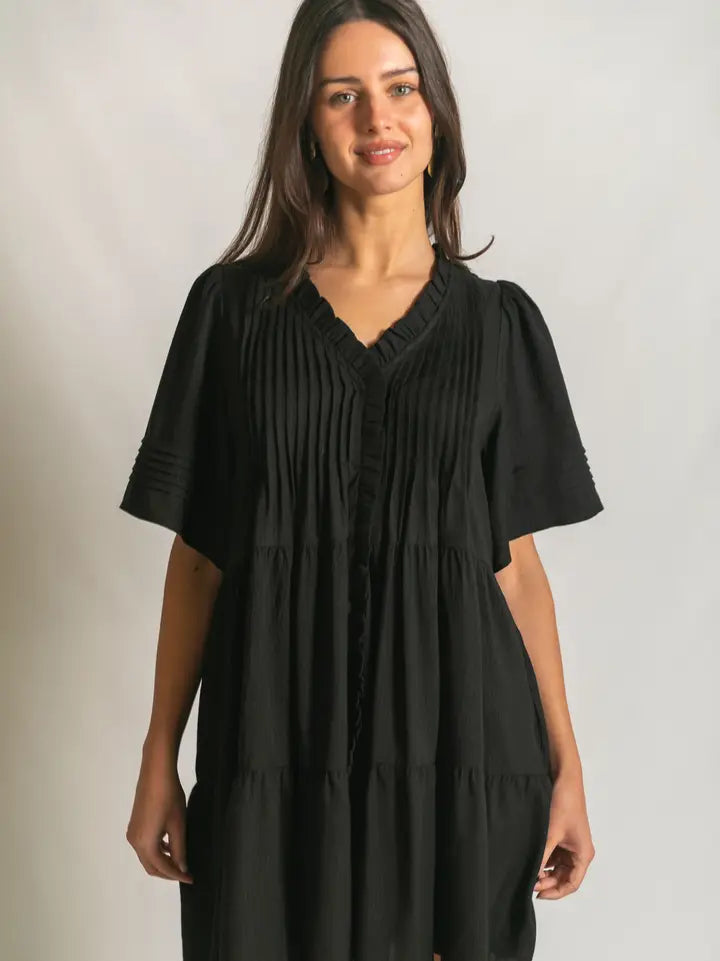 Pintuck Detail Mini Dress