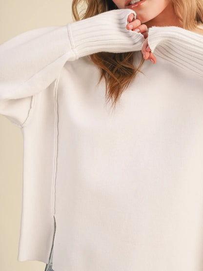 Drop Shoulder Long Sleeve Ribbed Sweater