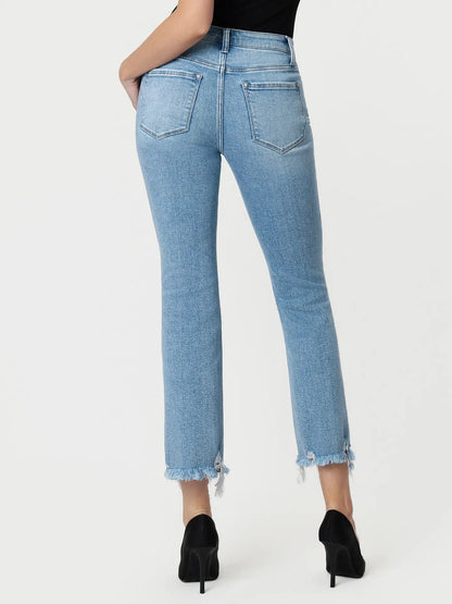 High Rise Frayed Kick Flare Jeans
