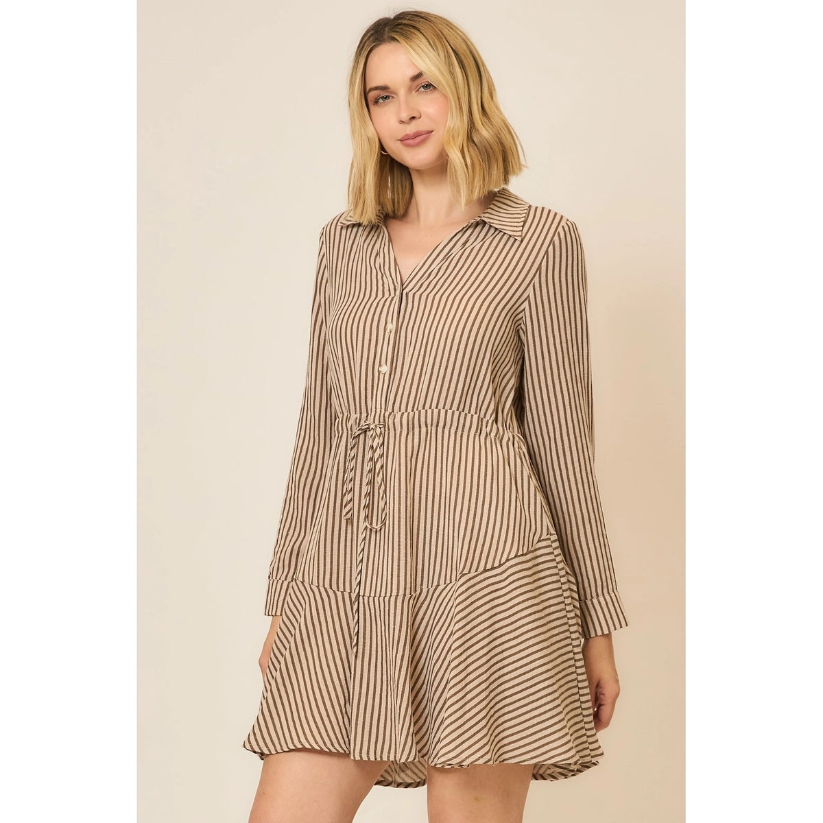 Vertical Stripe Button Shirt Dress