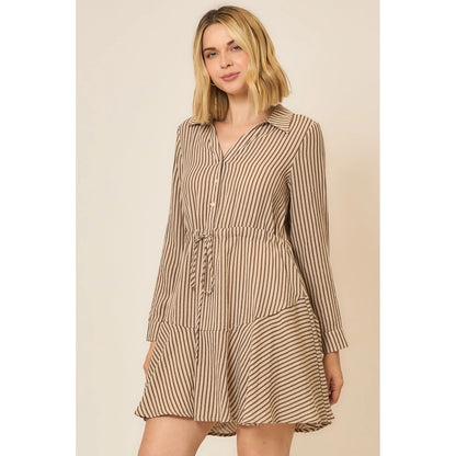 Vertical Stripe Button Shirt Dress
