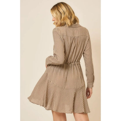 Vertical Stripe Button Shirt Dress