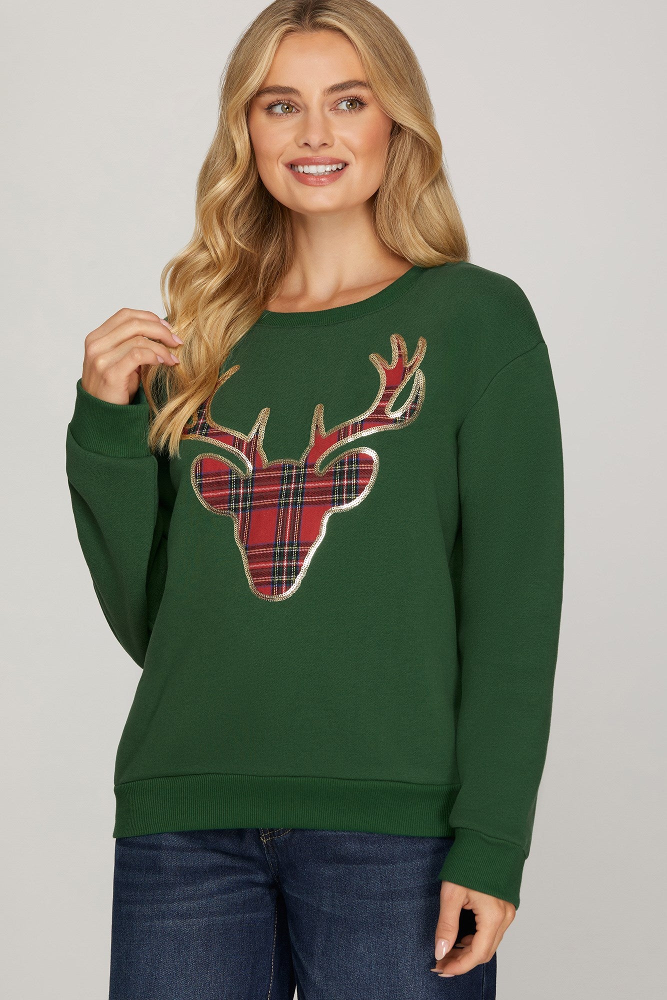 Plaid Reindeer Knit Top