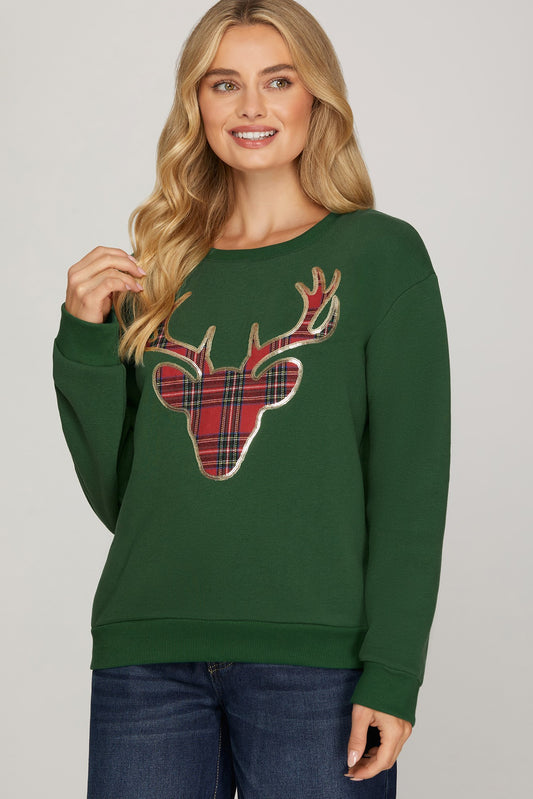 Plaid Reindeer Knit Top