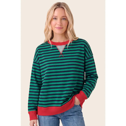 Pop Color Trimmed Stripe Sweatshirt
