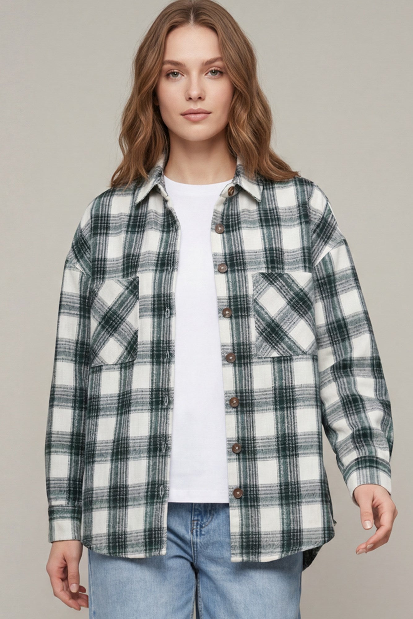 Button Down Plaid Shacket