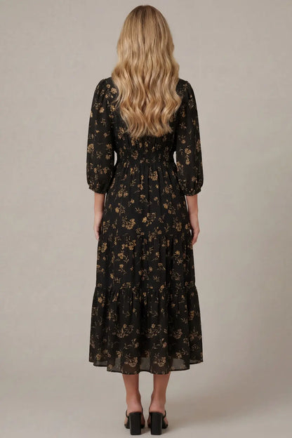 3/4 Sleeve Printed Mini Dress with Pockets